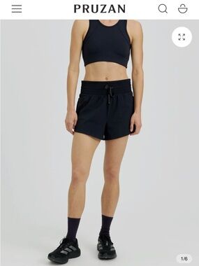 Black Smocked-Waist Athletic Shorts with Drawstring - Sz M